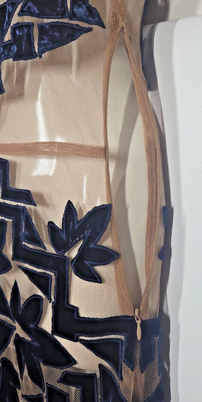 For Love & Lemons Vienna Maxi Dress SMALL Velvet Sheer Mesh Net Blue Open Back * - Picture 15 of 16